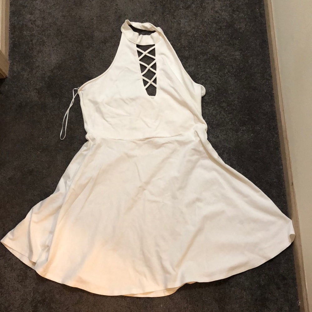 Express white halter backless dress mini